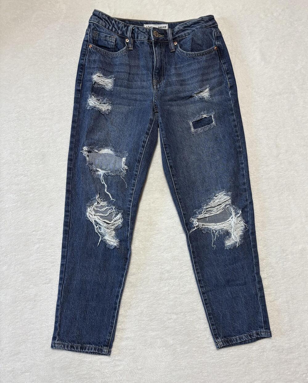 YMI Dream Jeans Womens 3/26 Blue Dark Wash Distressed Destroyed Stretch Denim